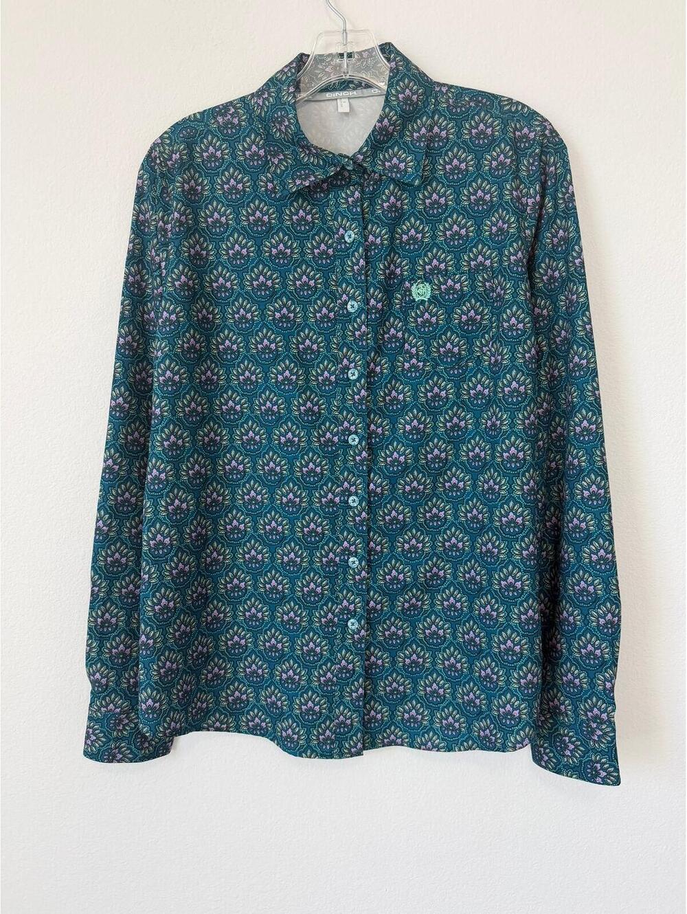 CINCH Long Sleeve Button Up Collared Floral Arena-Flex Shirt Women's Size S